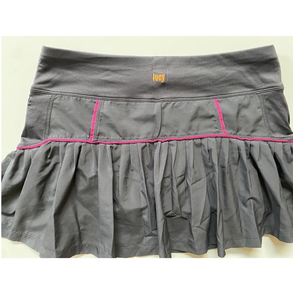 Lucy Womens Active Skort Charcoal Grey Pink Ruffle Pleated Tennis Skirt XS 23801 - Picture 8 of 8